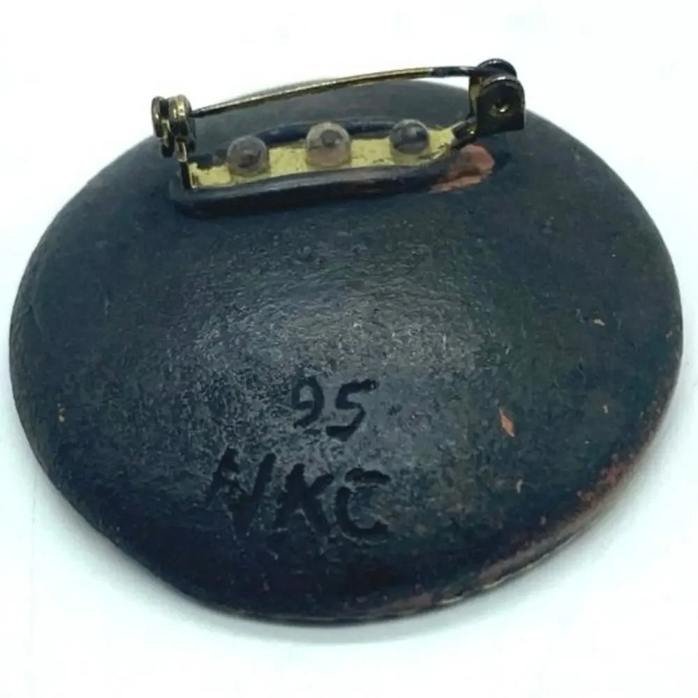Vintage Handmade Pottery Brooch‎ signed Two by Two Religious Pin Noah's Ark